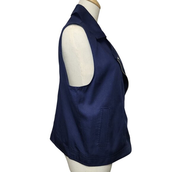 Sanctuary Anthropologie Large Moto Vest Front Zip Asymmetrical Navy Blue NWT - Picture 7 of 10